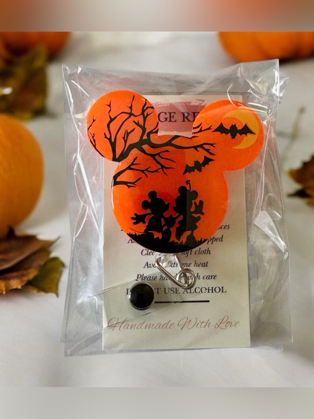 Handmade Orange Halloween Mickey Badge